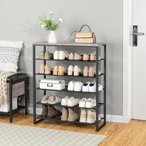 HOOBRO Shoe Rack, 6-Tier Shoe Organizer, for 18-24 Pairs of Shoes, Large Capacity Shoe Storage Shelf, for Entryway, Closet, Hallway, Dorm Room, Industrial, Greige and Black BG67XJ01G1 - Image 6