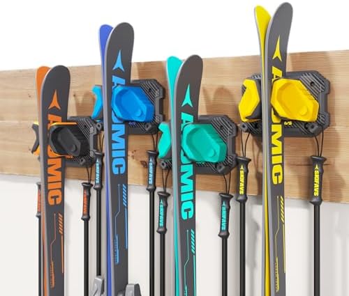 Ski & Snowboard Wall Rack for Garage - Fits Any Ski/board, Damage-Free Storage, Multi-color 4pck by SkifavsSkiWallMount
