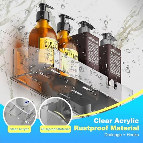 Clear Acrylic Shower Shelves, Adhesive Bathroom Caddy Organizer, 3-Pack - Image 5