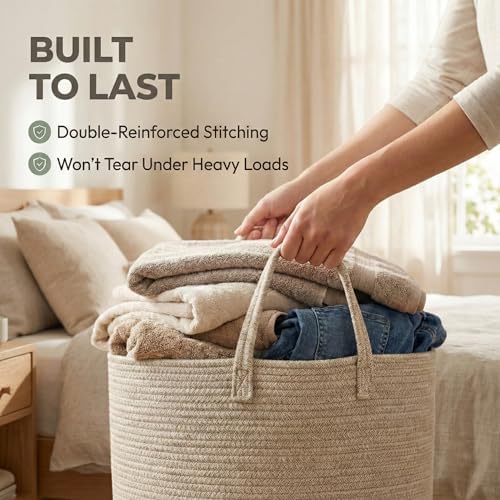 JMvicyroam 115L Extra Large Machine Washable Cotton Rope Blanket Basket - Image 6