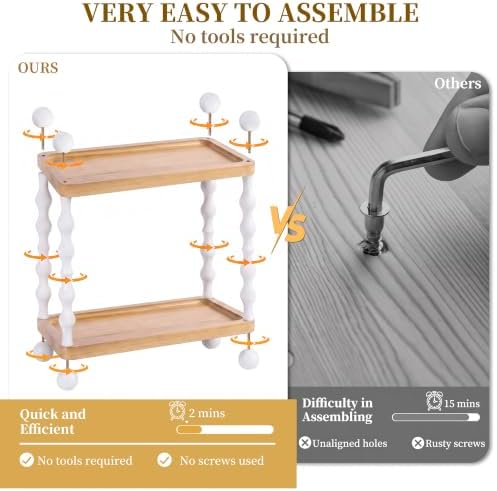 2-Tier Bathroom Counter Organizer, Retro Wooden Vanity Sink Shelf - Image 6