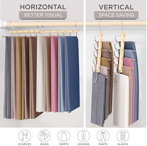 MORALVE Pants Hangers Space Saving - European Beechwood Scarf and Jean Hangers - Closet Organizer and Space Saver Pant Rack, Leggings Hanger, and Scarf Holder with 360° Swivel Hook (1 Pack) - Image 4