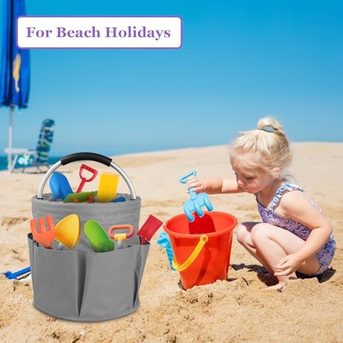 17L Cleaning Caddy for Cleaning Supplies, 2Pieces Portable Garden Tool Bag with 6 Pockets, Foldable Tool Bucket Organizer, Storage Basket for Bathroom, Garden, Dark Gray + Navy Blue - Image 4