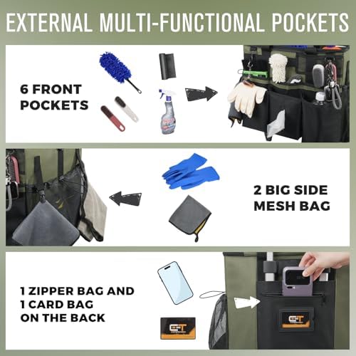 Rolling Cleaning Caddy Bag with Detachable Trolley, Large Cleaning Supplies Organizer with Wheels, Multi-Pocket Cleaning Cart with Adjustable Shoulder Strap for Housekeepers & Home Use, Armygreen - Image 2