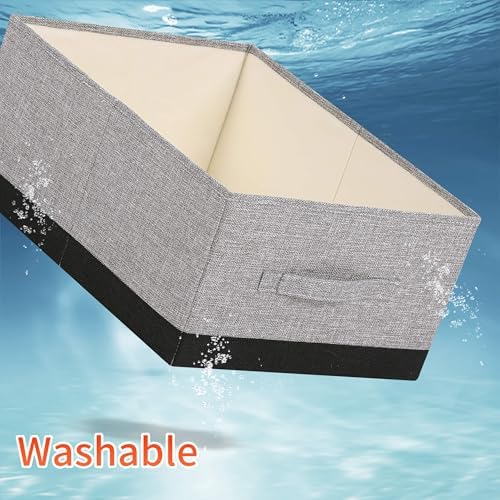 Linen Folding Storage Bins, 3 Pack Large Storage Baskets, Washable, Clothing Storage Bins with Handle, Closet Organizer for Storage Sweater,Sheets (gray black, 18½"x13½x8½) - Image 6