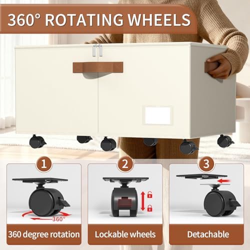 Foyego Shoe Organizer for Closet, Shoe Storage with Wheels, Beige - Image 3