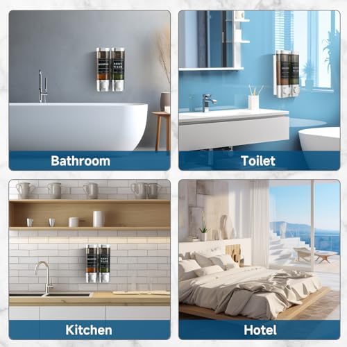 Shampoo and Conditioner Dispenser,Unisence Shower Dispenser 2 Chamber No Drill Wall-Mounted Shampoo Dispenser for Shower Wall Mounted Body Wash Dispenser for Bathroom Hotel Large Capacity,Silver - Image 2