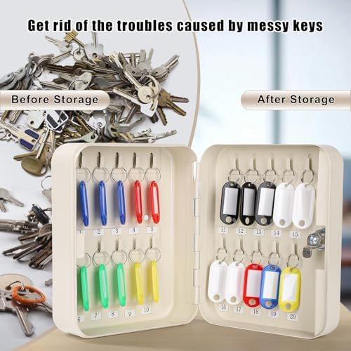 KYODOLED Key Box Wall Mount, Key Lock, 20 Hooks, Beige - Image 5