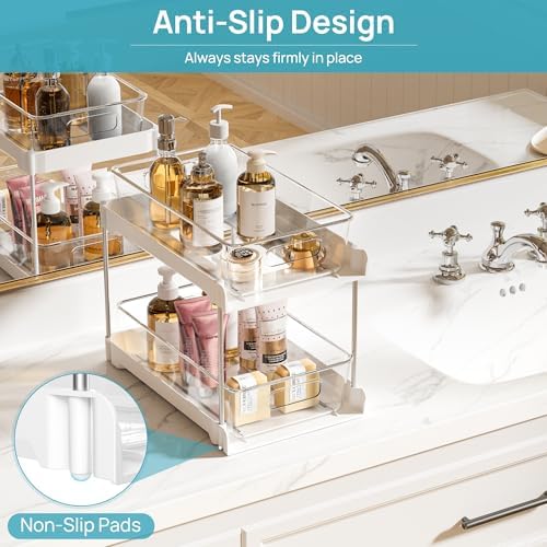 Vtopmart 2 Pack Pull Out Bathroom Under Sink Organizer (S-Standard, White) - Image 3