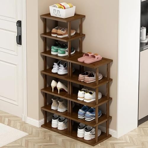 AFOORD Vertical Shoe Rack-Tall Narrow Shoe Rack Organizer for Small Spaces,12Tier Bamboo Shoen Shelf for Entryway,Closet,Corner,Doorway,Skinny Shoe Shelf Space Saving Shoe storage,Free Stackable DIY by AFOORD