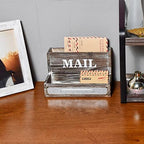 OKSQW Farmhouse Wood Desktop Desk Mail Organizer with 2-Slot Desktop Mail Sorter Holder File Organizer Bill Paper Folder Office Desk Accessories Rustic Office Supplies Home Decor - Image 4