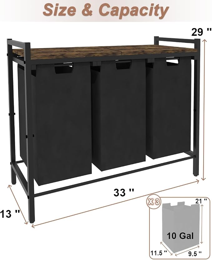 10 x 3 Gal Large Laundry Hamper, Rustic Brown and Black - Image 7