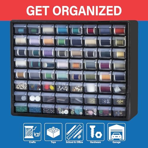 Akro-Mils 64-Drawer Plastic Storage Cabinet, 20" W x 6" D x 16" H, Black - Image 4