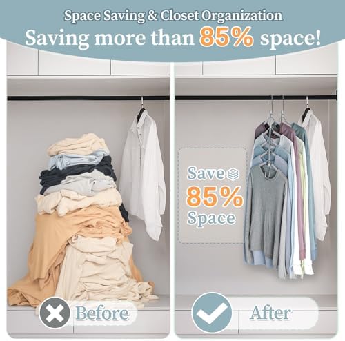 Space Saving Shirt Hanger 5 in 1 Non Slip Coat Hanger Grey 4 Pack | Multi Shirt Hanger, Stainless Steel, Eva Foam Padded, 2 Ways to Hang, Easy Access, Wrinkle Free, Closet Space Saver - Image 2