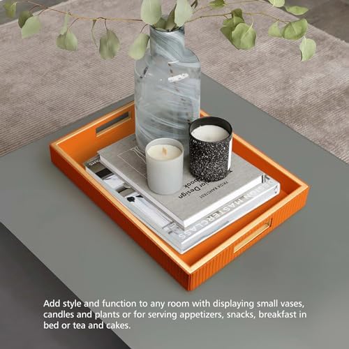 SANZIE Leather Tray Desktop Storage Organizer, Rectangle Valet Tray, Orange - Image 5