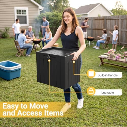 Greesum Outdoor Storage Box 31 Gallon Storage Box with Lid for Patio Furniture, Garden Tools, Pool Supplies, Waterproof and UV Resistant, Lockable, Dark Black - Image 3