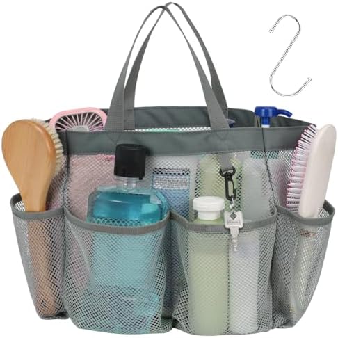 Mesh Shower Caddy Portable - 8 Pockets, S-Hook, Shower Bag for Dorm Camping by F-color