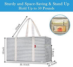 LHZK 2 Pack Extra Large Utility Tote Bag with Metal Wire Frame and the Sides Rinforced, Extra Large Tote Bag with Handle for Pool Beach Laundry Storage (Gray) - Image 6