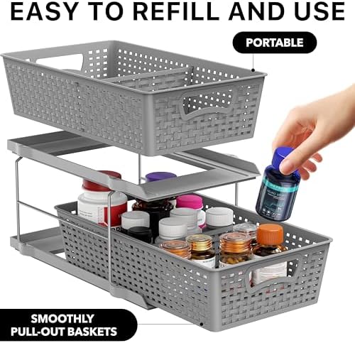 Simple Houseware 2 Tier Pull-Out Sliding Drawer Under Sink Storage, Gray - Image 3