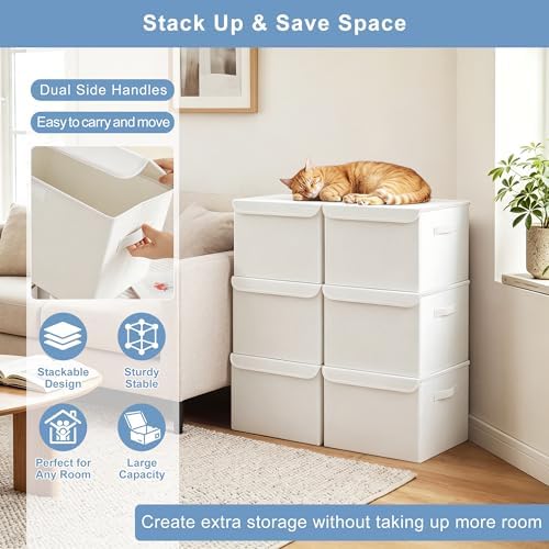 Bagnizer Large 22 Quart Linen Fabric Foldable Storage Bin Cube Organizer Basket with Flip-Top Lid & Handles, Clothes Blanket Box for Home, Office, Closet, White, 4 Pack 14.6 x 9.5 x 9.5” - Image 5