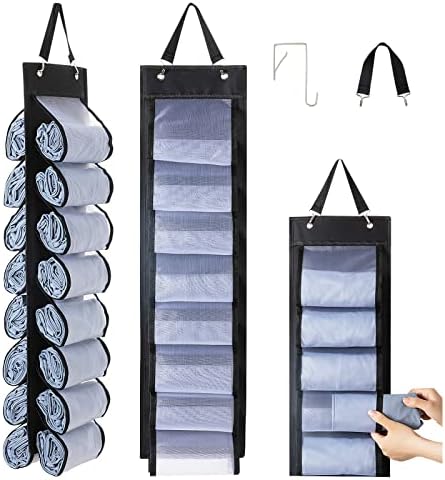 DHSFKBE Legging Organizer Storage - 2PCS T Shirt Organizer, Hanging Closet Organizers and Storage with 16 Roll Independent Compartments for Yoga Pants, Towel, Bathing Suit (Black) by DHSFKBE