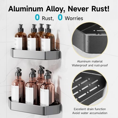 Veken Aluminum Corner Shower Caddy 4-Pack, Never Rust&Large Capacity, Grey - Image 2