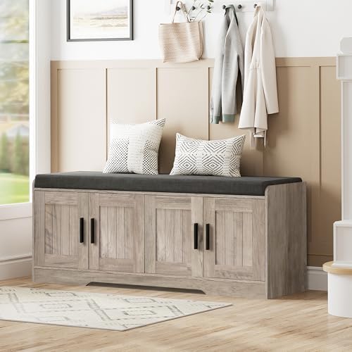 Homleke Shoe Storage Bench, 4 Doors & Thickened Padded Seat Cushion by Homleke