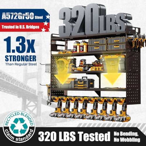 Large 5-Tier Power Tool Organizer Wall Mount, 320lb Capacity, 34'' Wide - Image 4