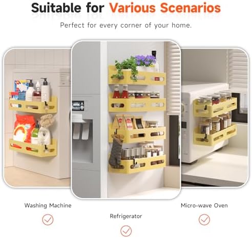 Sevenblue 4-Pack Magnetic Spice Rack for Refrigerator with Hooks, Yellow - Image 6