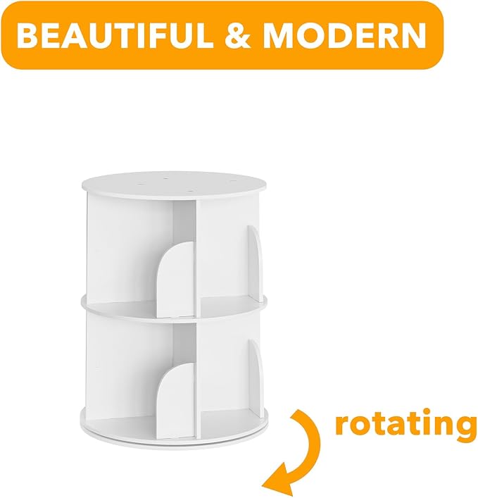 SpaceAid 2 Tier Rotating Bookshelf Tower, Spinning Bookcase Lazy Susan, Revolving 360 Book Shelf Storage Round Carousel, Vertical Rotate Turning Spiral Corner Organizer, White - Image 7