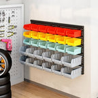 MULSAME Wall Mounted Storage Bins Parts Rack 4 Colors Bin Organizer Garage Plastic Shop Tool, Garage Organizers and Storage (Style-Serene) 25.2"*16.2" - Image 6