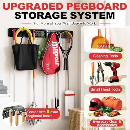 Garage Tool Organizer Wall Mount 99 inches with 18 Adjustable Heavy-Duty Hooks, Garage Organization, Garden Tool Storage Rack, Yard, and Shed, Holds Up to 750 lbs - Image 5