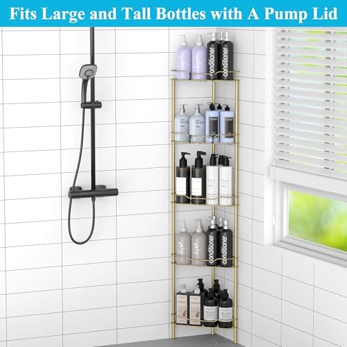 HuggieGems Metal Floor Standing Corner Shower Caddy, Gold, 5 Tier - Image 3