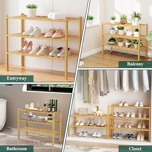 Smiry Bamboo Shoe Rack, 8 Vertical Slats, 6 Tier - 17.3" Wide, Natural - Image 5
