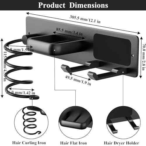 Tindbea Hair Dryer Holder Wall Mount Aluminum Alloy Hot Tools Organizer - Image 3