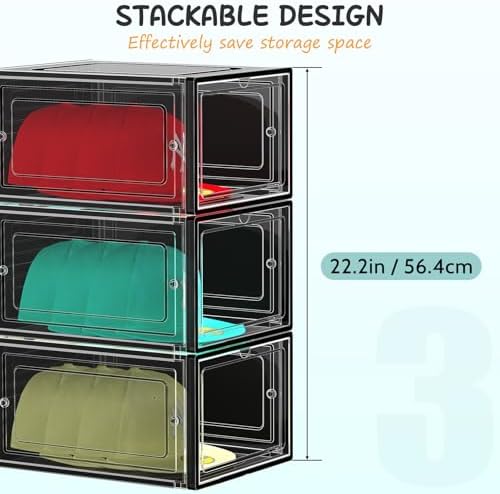 SCAVATA 6 Pack Hat Organizer Box, Stackable Clear Baseball Caps Holder Box Containers with Magnetic Door for Hats Snapback Cap Storag, Hat Rack Display Case, Holds 8 Hats Each (Black) - Image 2