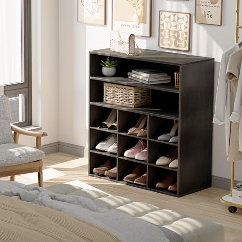 Garden 4 you Shoe Rack Organizer, 5-Tier Wood Cubby Shoe Rack with 2 Storage Shelf and 9 Cubbies, Shoe Organizer Cabinet for Entryway, Hallway, Closet and Garage,Black - Image 5