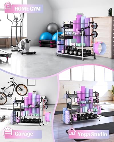 Mythinglogic Home Gym Storage Rack with Wheels for Dumbbells and Yoga Mats - Image 6