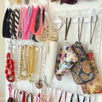 Evelots Rack for Purses, Belts, Jewelry, Ties, Hats - New Over the Door Organizer - Adjustable 8 Tier - 40 Hooks for Multi Uses - Easy Assembly - No Tools Needed - White Coated Sturdy Metal - Image 2