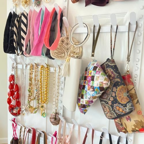 Evelots Rack for Purses, Belts, Jewelry, Ties, Hats - New Over the Door Organizer - Adjustable 8 Tier - 40 Hooks for Multi Uses - Easy Assembly - No Tools Needed - White Coated Sturdy Metal - Image 2