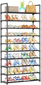 Kitsure Shoe Rack - 10-Tier Shoe Organizer with Detachable Fabric Shelves & Metal Frame, Tall Shoe Rack for Closet, Entrance, Living Room, 32.0" Wide - 10 Tier, Black by Kitsure