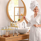 Weenson Bathroom Organizer Countertop Corner Shelf – 2 Tier Bathroom Organization Bamboo Spice Rack Kitchen Countertop Organizer Space Saving Storage Shelves Living Room Office Home Decor - Image 4