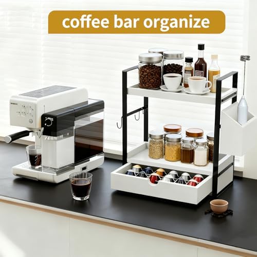 2-Tired Bathroom Counter Organizers and Storage, Bathroom Countertop Organizer with Drawer, Solid Wood Skincare Perfume Organizer for Vanity Kitchen Corner Shelf Office Countertop (White) - Image 6