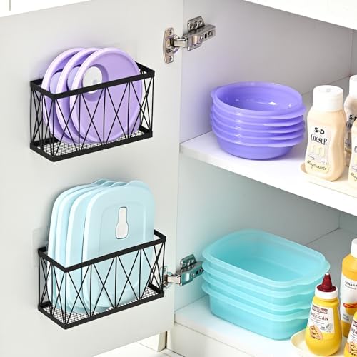 3 Pack Cabinet Organizer - Adhesive Lid Organizer Slim Space Wall Mounted Inside Cabinet Door Storage for Kitchen, Bathroom, Pantry, Under Sink - Image 3