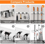 CUXIXA Mop and Broom Holder Wall Mount, Upgraded Broom Organizer Wall Mount, Stainless Steel Broom Hanger Wall Mount for Kitchen Garden Laundry Room Decor(4 Racks with 5 Hooks Black) - Image 4