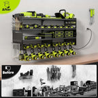 POKIPO Large Power Tool Organizer Wall Mount with Charging Station,4 Layer Heavy Duty Metal Tool Storage Rack Loads 600lbs with 8 Cordless Drill Holder,Battery Utility Rack Loads with 4 Power Strip - Image 6