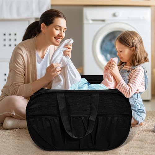 Collapsible Laundry Baskets, Tear Proof Pop Up Laundry Hamper with Lid, Dual Handles Durable Foldable Laundry Basket, Easy to Carry Laundry Hamper for Home, Laundry Room, Bedroom, Dorm, Travel Black - Image 2
