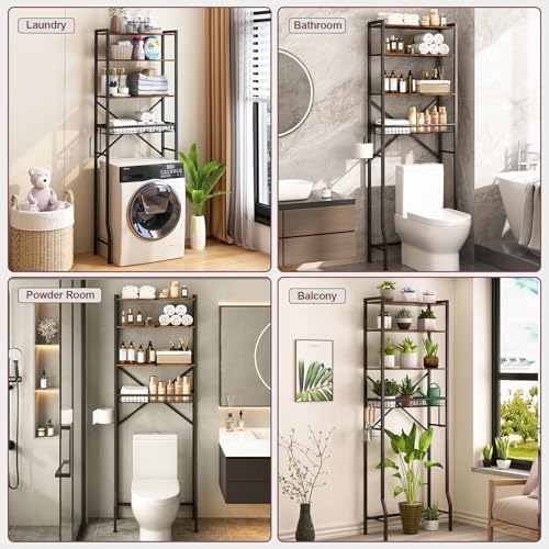 Over The Toilet Storage Rack, 4-Tier Bathroom Organizers and Storage with Adjustable Shelf, Freestanding Above Toilet Shelves for Bathroom & Laundry, Space Saver, Brown - Image 6