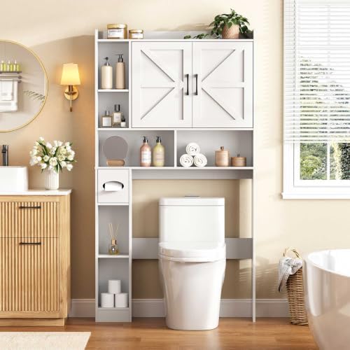 Vabches Over The Toilet Storage Cabinet with 2 Barn Doors, White by Vabches