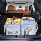 LHZK Standing Extra Large Utility Tote Bag with Metal Wire Frame and the Sides Rinforced, Extra Large Tote Bag with Handle, Reusable Grocery Bags Foldable, Beach Bag, Car Tote (Blue, 26''x15''x13'') - Image 3